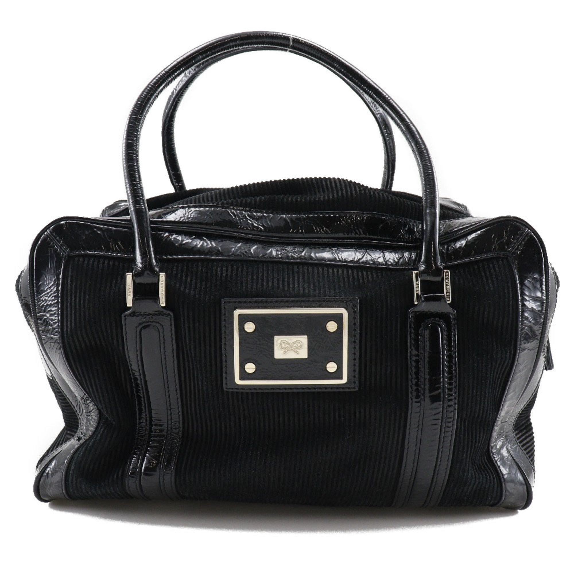 Anya Hindmarch Boston Bag Suede X Enamel Black Ladies